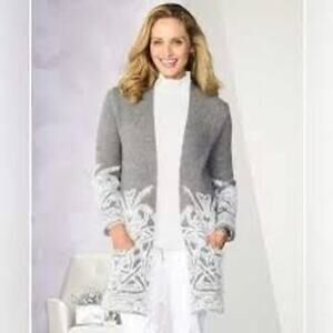 Picadilly Canada Cardigan Grey “Winter Dream” Open Front Sweater NWT Womens M/L